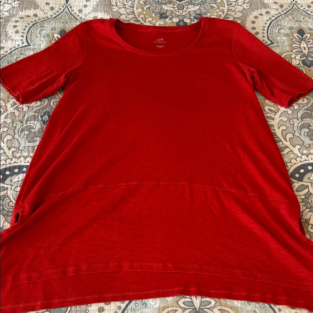 J. Jill Scarlet Red Prima Dipped-Hem Tunic Short Sleeve Tee